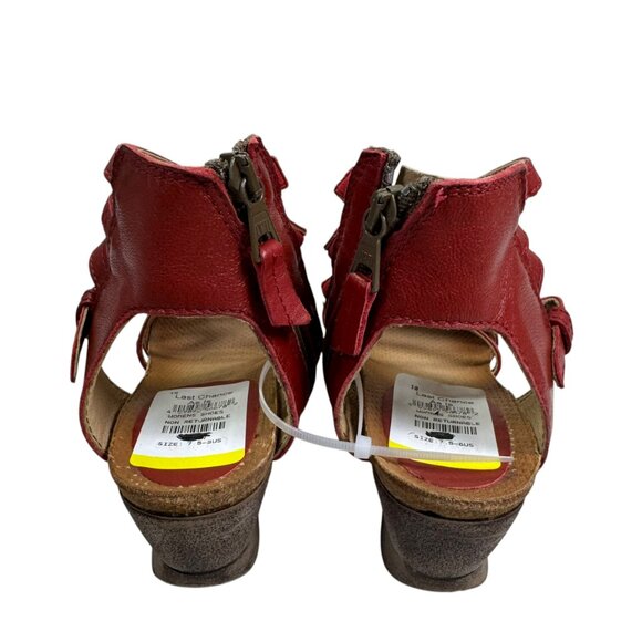 Miz Mooz Red Leather Gladiator Wedge Sandals | Size 38 / 7 | Zip | NWT - Picture 3 of 8